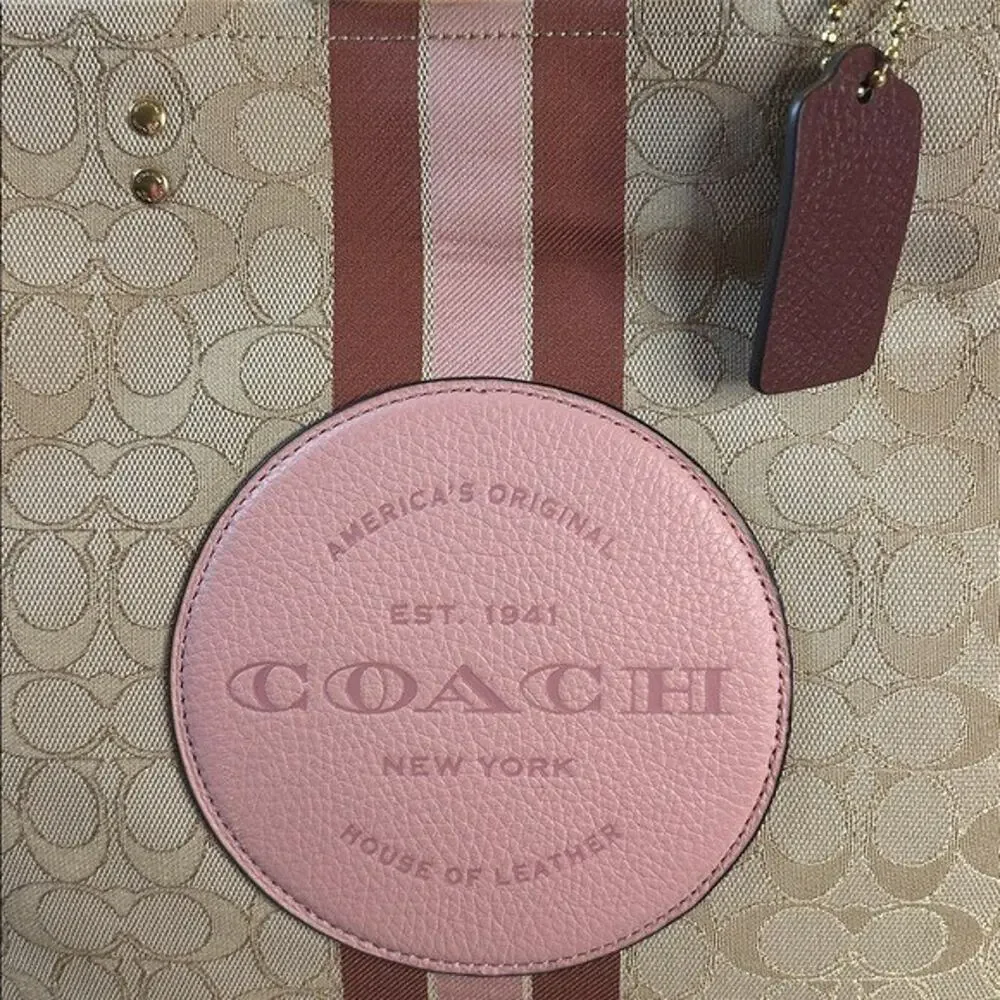 Coach Beige and Pink Signature Tote large with shoulder strap - Picture 2 of 12